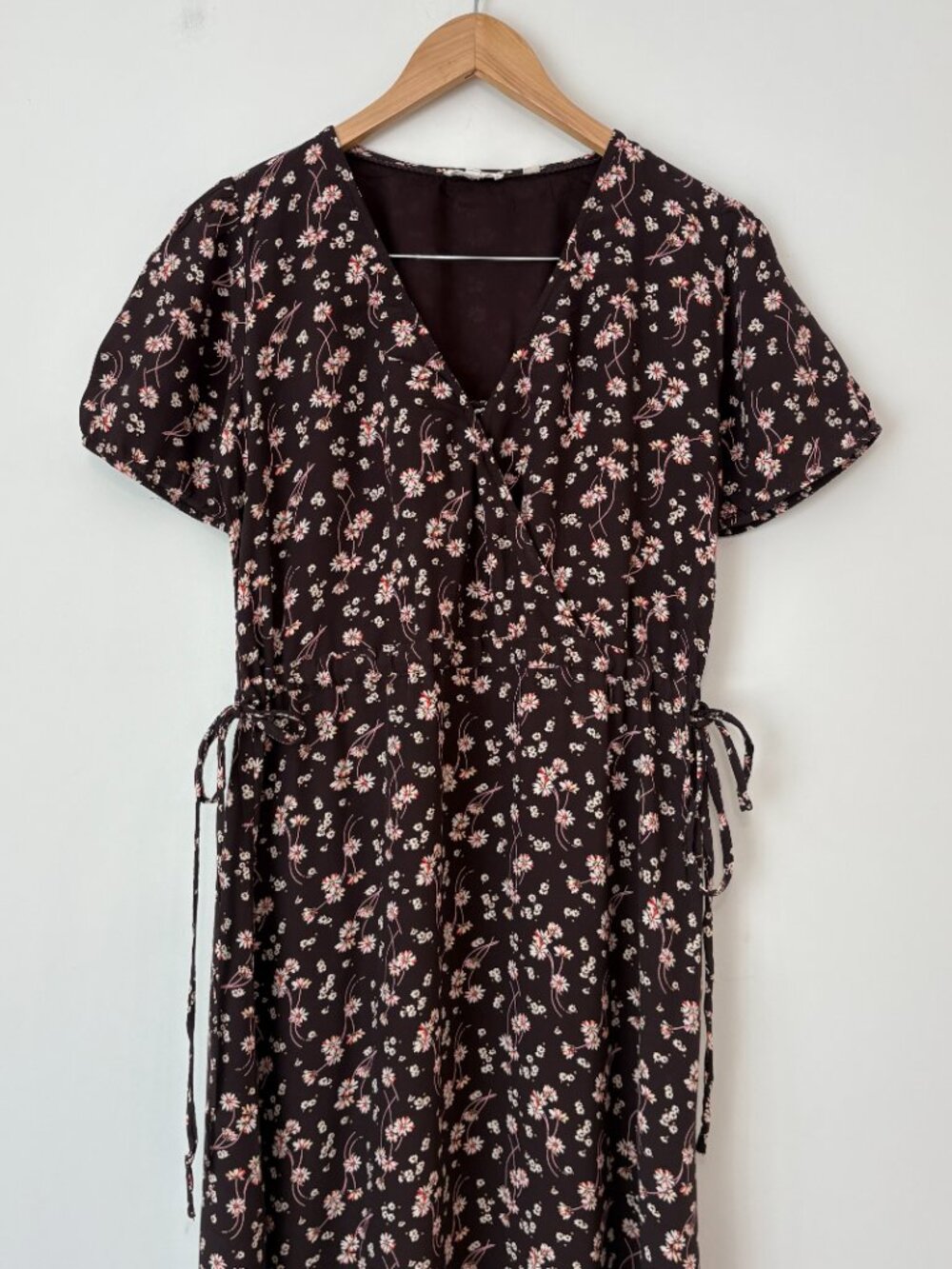 Fat Face Brown Floral Faux Wrap Maxi Dress US Sz 4 Tie Waist Bohemian Prairie - Picture 3 of 9